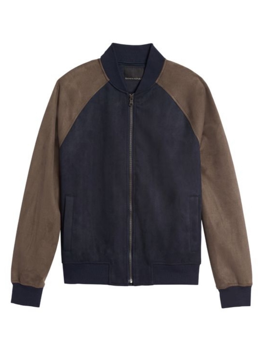 Banana Republic Vegan Suede Bomber Jacket in Navy and Brown